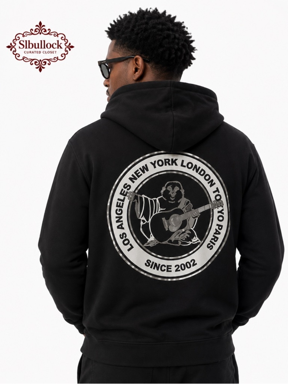 True Religion Buddha Zip Hoodie NWT SzL Black Graphic Logo Streetwear